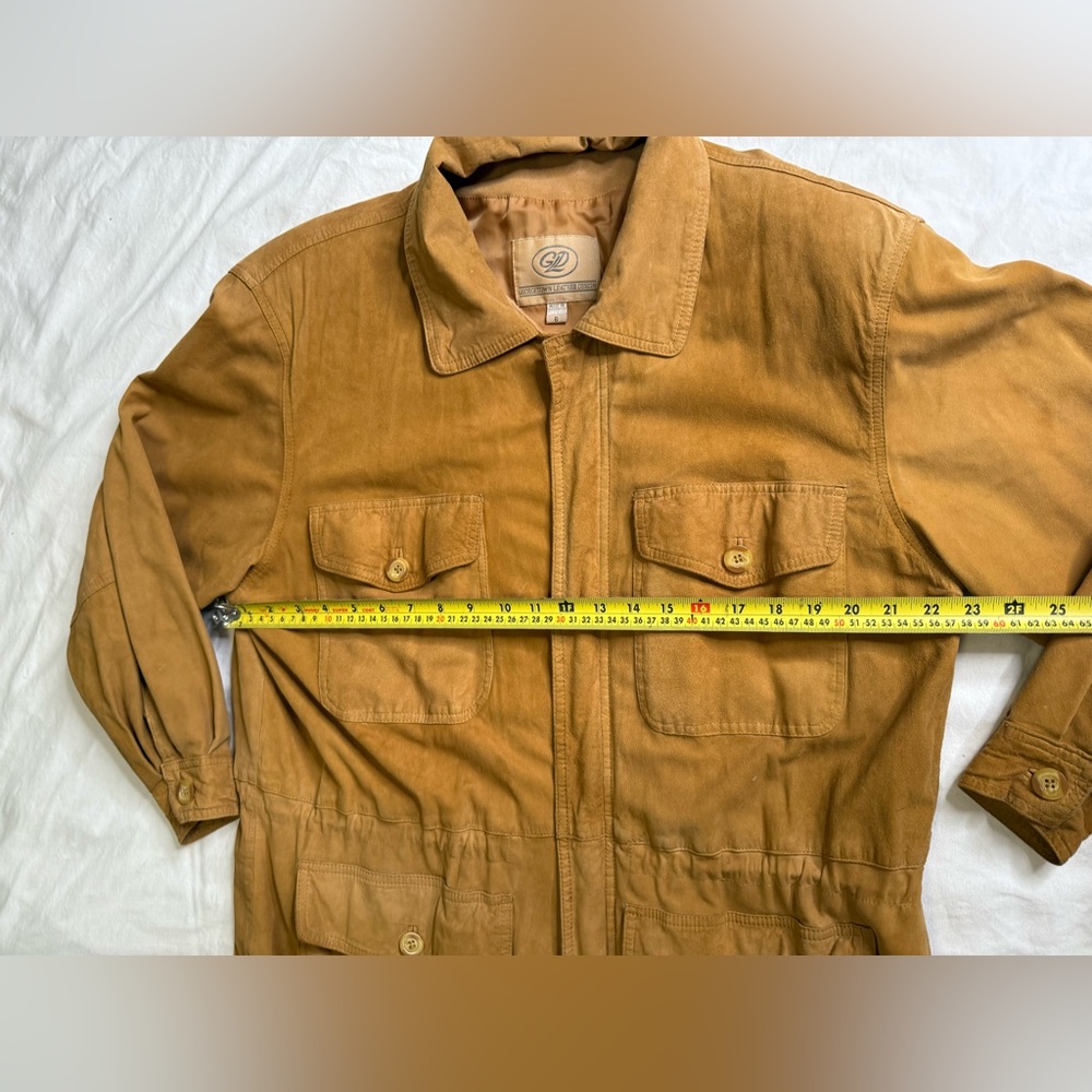 VTG Georgetown Leather Design Tan Suede Safari Jacket S Field Coat 100% Leather - Picture 13 of 14